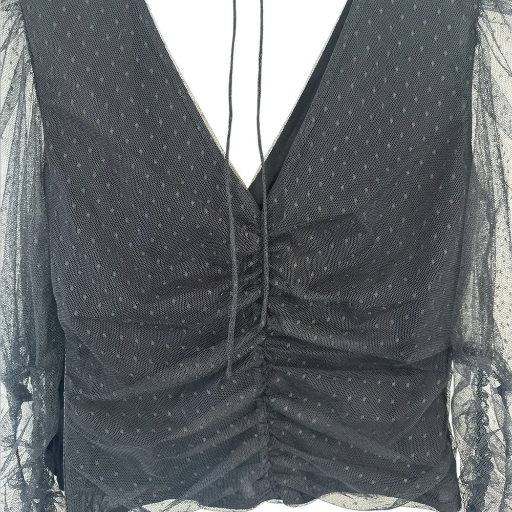 Anthropologie Maeve Sheer Puff Sleeve Polkadot Top in Black